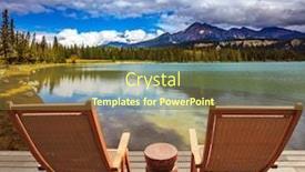  Presentation with lounge - PPT theme consisting of two comfortable lounge chairs on wooden pedestal on the lake round lake in the coniferous forest canadian rocky mountains background and a tawny brown colored foreground