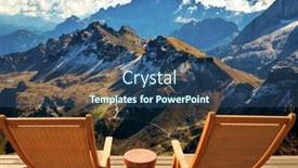  Presentation with chairs - Colorful slide set enhanced with two-comfortable-wood-deck-chairs backdrop and a ocean colored foreground