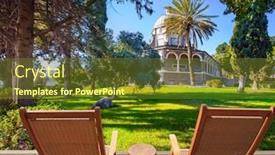  Presentation with chairs - Amazing PPT theme having two-comfortable-wooden-chairs-deck backdrop and a tawny brown colored foreground