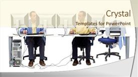  Presentation with working together - Slides featuring two computer geeks working together background and a cream colored foreground