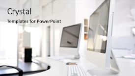  Presentation with children on computers - Theme consisting of two computers in an office background and a light gray colored foreground