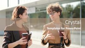  Presentation with moving business - Slide set having two-confident-colleagues-in-smart background and a coral colored foreground