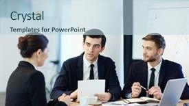  Presentation with employers - Presentation enhanced with two confident employers hiring new background and a light blue colored foreground