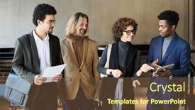  Presentation with intercultural - Presentation theme with two-confident-intercultural-colleagues-pointing background and a tawny brown colored foreground