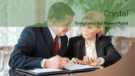  Presentation with partnership - Presentation theme consisting of two-confident-mature-delegates background and a seafoam green colored foreground