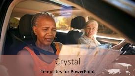  Presentation with lost - PPT theme consisting of two-confused-senior-female-friends background and a coral colored foreground