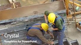  Presentation with reinforcement - Amazing slide set having two construction workers assembling reinforcement backdrop and a gray colored foreground
