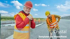  Presentation with construction work - PPT layouts featuring two-construction-workers-at-work background and a gray colored foreground