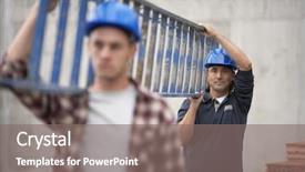  Presentation with angry construction workers - Theme consisting of two construction workers carrying ladder background and a gray colored foreground