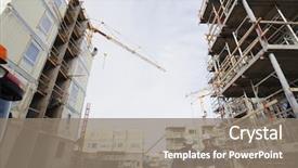  Presentation with crane - Colorful slides enhanced with two construction workers inside large backdrop and a gray colored foreground