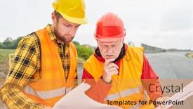  Presentation with floor plan - Audience pleasing presentation design consisting of two-construction-workers-look backdrop and a gold colored foreground