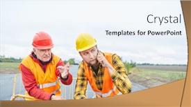  Presentation with cell phones - Slide set with two-construction-workers-with-cell background and a sky blue colored foreground
