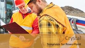  Presentation with permit - Audience pleasing slide deck consisting of two-construction-workers backdrop and a gold colored foreground