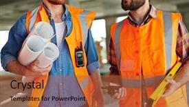  Presentation with work the word in your life - Presentation with two constructors interacting during work background and a red colored foreground