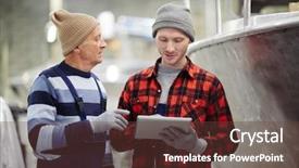  Presentation with shipbuilding - Beautiful PPT theme featuring two contemporary shipbuilding engineers searching backdrop and a tawny brown colored foreground