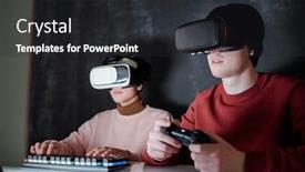  Presentation with computer games - Theme having two-contemporary-teenagers-in-vr background and a dark gray colored foreground