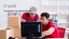  Presentation with personal belongings - Audience pleasing presentation design consisting of two contractor employees moving personal belongings backdrop and a white colored foreground