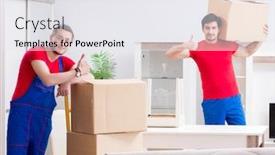  Presentation with personal belongings - Slide set with two-contractor-employees-moving-personal background and a white colored foreground