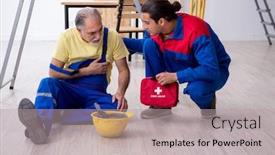  Presentation with first aid - PPT layouts consisting of two-contractors-in-first-aid background and a mint green colored foreground