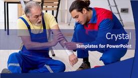  Presentation with first aid - Slide set featuring two-contractors-in-first-aid background and a navy blue colored foreground