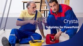  Presentation with first aid - Slide set with two-contractors-in-first-aid background and a navy blue colored foreground