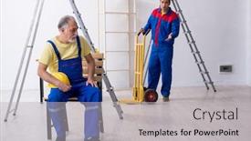  Presentation with aid - Cool new PPT theme with two-contractors-in-first-aid backdrop and a light gray colored foreground