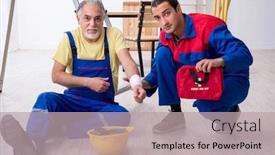  Presentation with first aid - Beautiful slides featuring two-contractors-in-first-aid backdrop and a mint green colored foreground