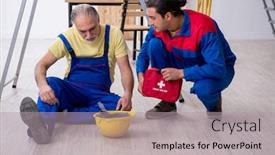  Presentation with first aid - PPT layouts featuring two-contractors-in-first-aid background and a light gray colored foreground