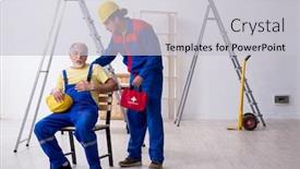  Presentation with first aid - Cool new PPT layouts with two-contractors-in-first-aid backdrop and a light gray colored foreground