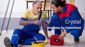  Presentation with first aid - Slide deck enhanced with two-contractors-in-first-aid background and a navy blue colored foreground