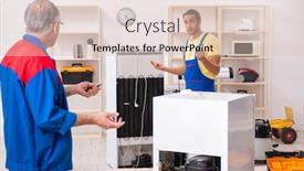  Presentation with fridge - Slide deck having two contractors repairing fridge at workshop background and a lemonade colored foreground