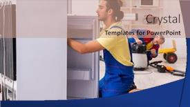  Presentation with fridge - Amazing theme having two-contractors-repairing-fridge backdrop and a coral colored foreground