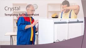  Presentation with fridge - Cool new theme with two-contractors-repairing-fridge backdrop and a lemonade colored foreground