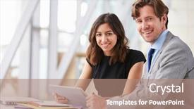  Presentation with corporate - Audience pleasing slide deck consisting of two corporate business colleagues backdrop and a coral colored foreground