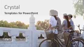  Presentation with bicycles - Audience pleasing theme consisting of two couples by houhai lake with bicycles in beijing backdrop and a white colored foreground