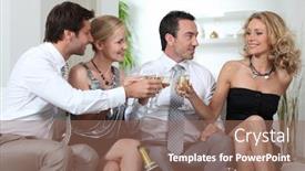  Presentation with champagne - Colorful slides enhanced with two-couples-celebrating-with-champagne backdrop and a violet colored foreground