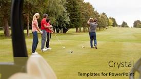  Presentation with driver - Theme featuring two-couples-golfing-hitting-tee background and a yellow colored foreground