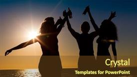  Presentation with beach party - Presentation theme having two couples on the beach background and a tawny brown colored foreground