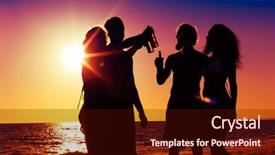  Presentation with beach party - Amazing PPT theme having two couples on the beach backdrop and a wine colored foreground