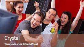  Presentation with sports - Audience pleasing theme consisting of two couples watching sports backdrop and a coral colored foreground