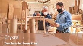  Presentation with cabinet - Slide set with two-craftsmen-with-face-masks background and a coral colored foreground