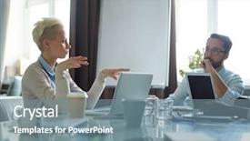  Presentation with discussion room - Amazing presentation theme having two creative business people dressed backdrop and a  colored foreground