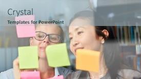  Presentation with business women - Colorful presentation theme enhanced with two-creative-business-women-collect backdrop and a light blue colored foreground