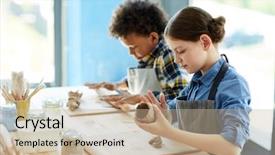  Presentation with kids - Theme having two creative kids in aprons background and a mint green colored foreground