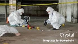  Presentation with crime scene tape - PPT layouts with two-criminological-experts-in-coveralls background and a gray colored foreground