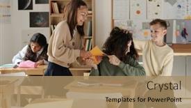  Presentation with taking notes - PPT theme having two-cruel-classmates-fighting background and a  colored foreground