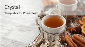  Presentation with brewed - Beautiful presentation featuring two cups of brewed tea backdrop and a white colored foreground