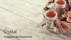  Presentation with brewed - Colorful PPT theme enhanced with two cups of brewed tea backdrop and a  colored foreground