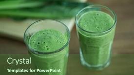  Presentation with smoothie - Beautiful presentation theme featuring two cups of green smoothie backdrop and a forest green colored foreground