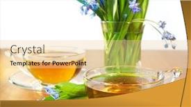  Presentation with tea - PPT theme consisting of two cups of tea and flowers on a white background background and a blonde colored foreground